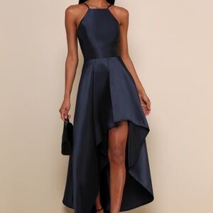 Lulus Broadway Show Navy Blue High-low Gown - Size S